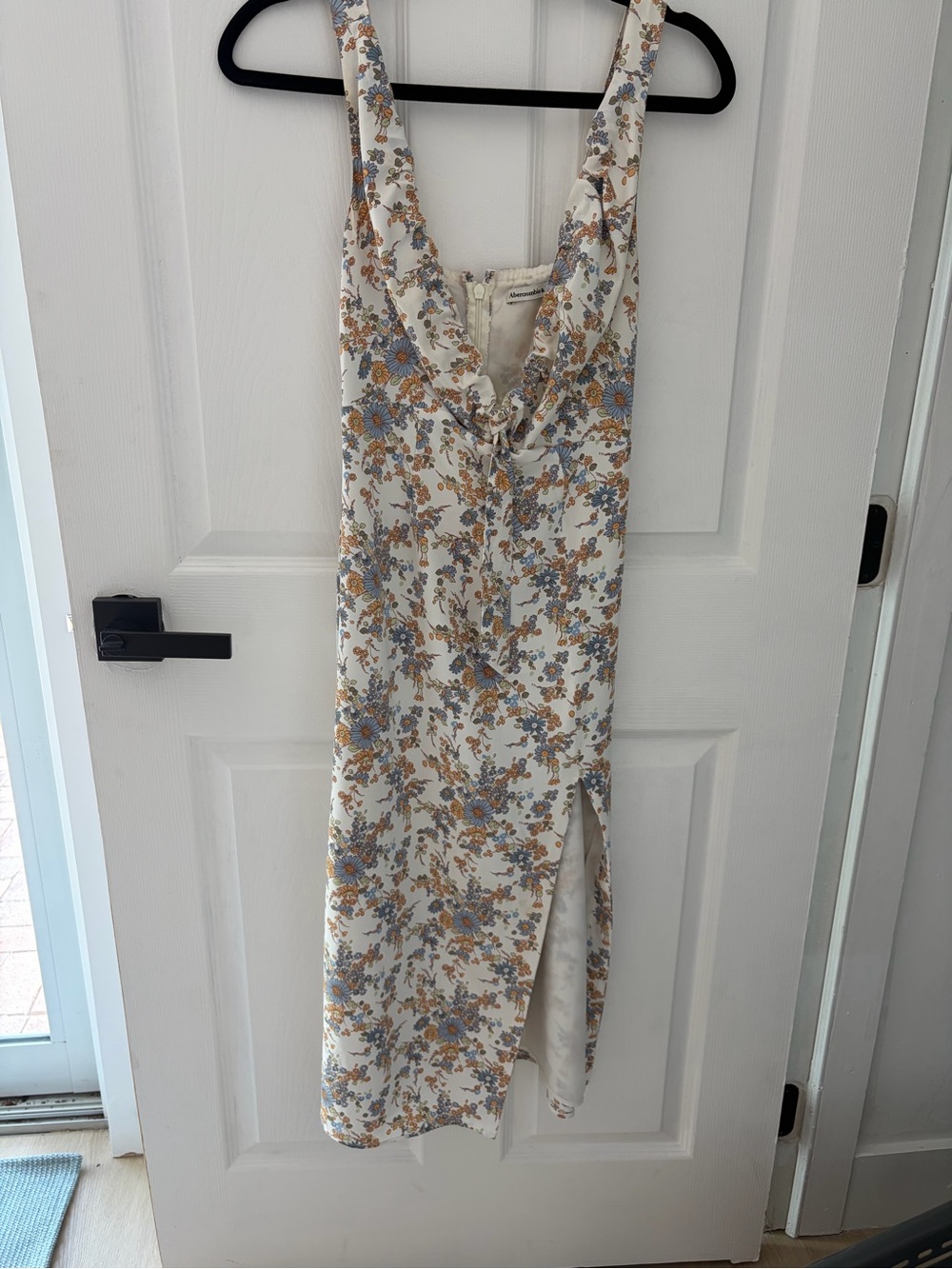 Abercrombie V-Neck Slip Dress in Cream and Blue Floral